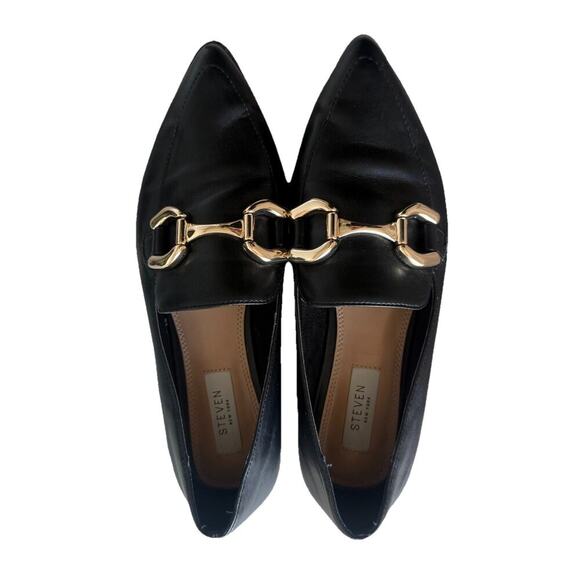 STEVEN New York Harlane Black Leather Gold Horsebit Women's Loafers Flats 8 - Picture 5 of 10